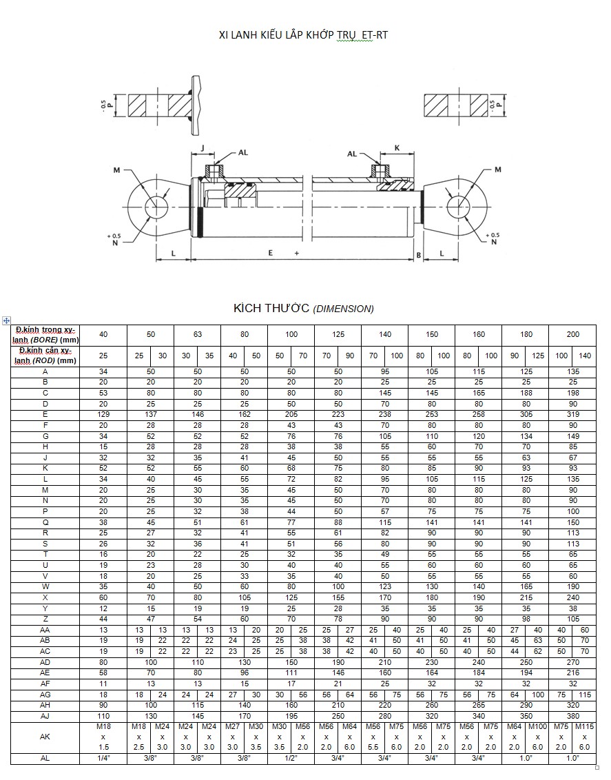 Xi lanh kiểu lắp khớp trụ ET-RT